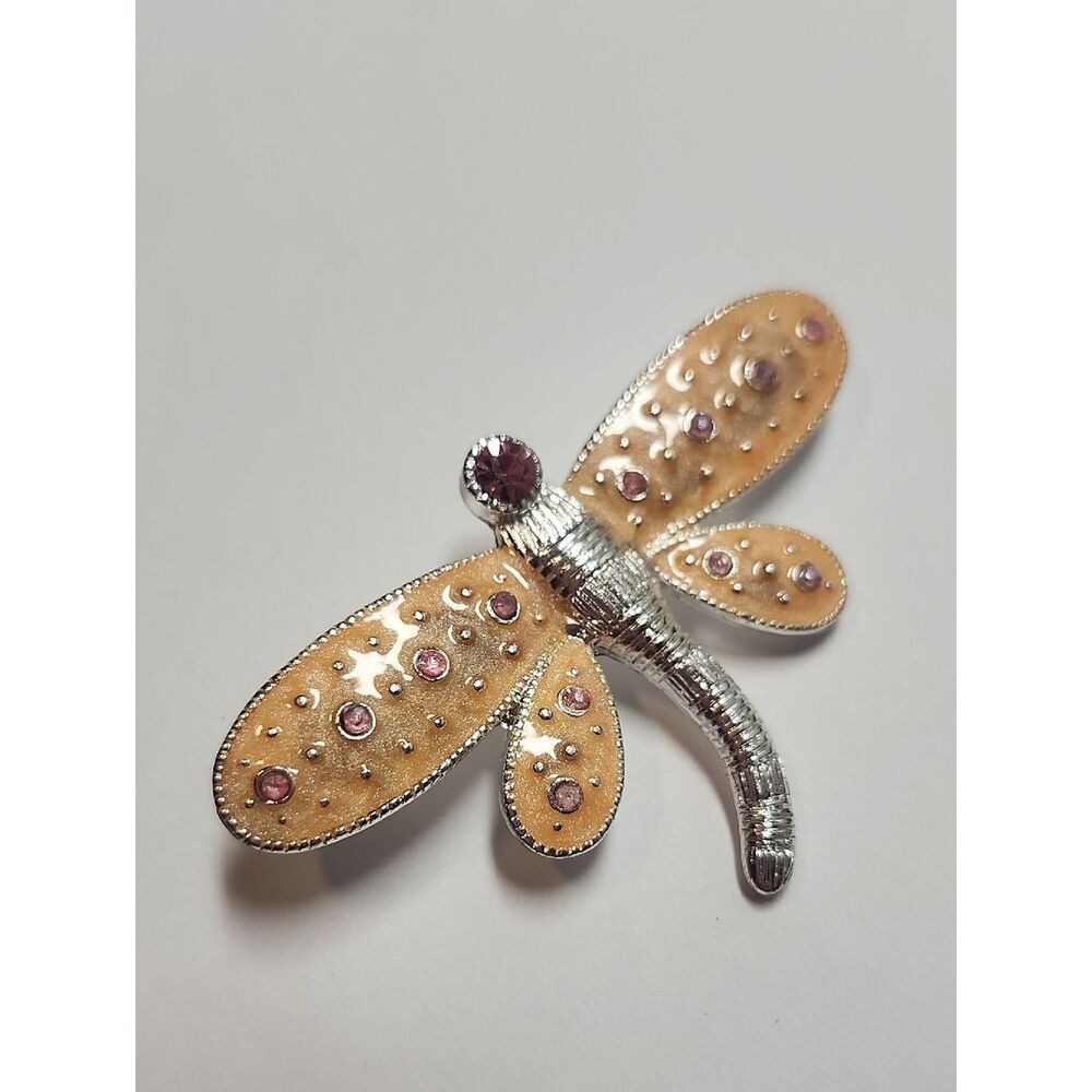 Dragonfly Brooch with Pink Crystals
